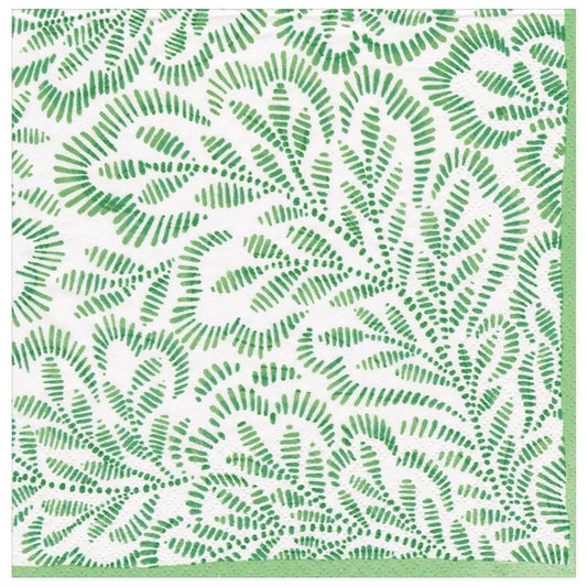 Block Print Green Leaves Cocktail Napkin