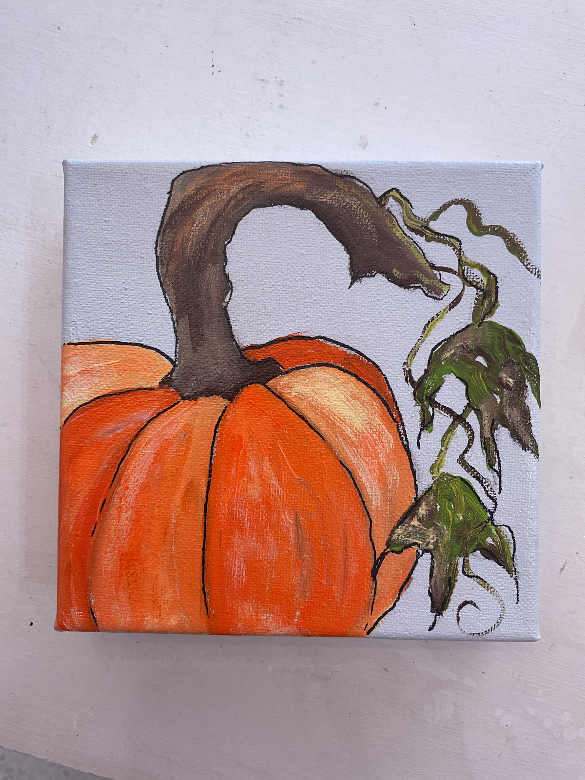 LS 6”x6” Pumpkin original acrylic artwork by Linda Savage