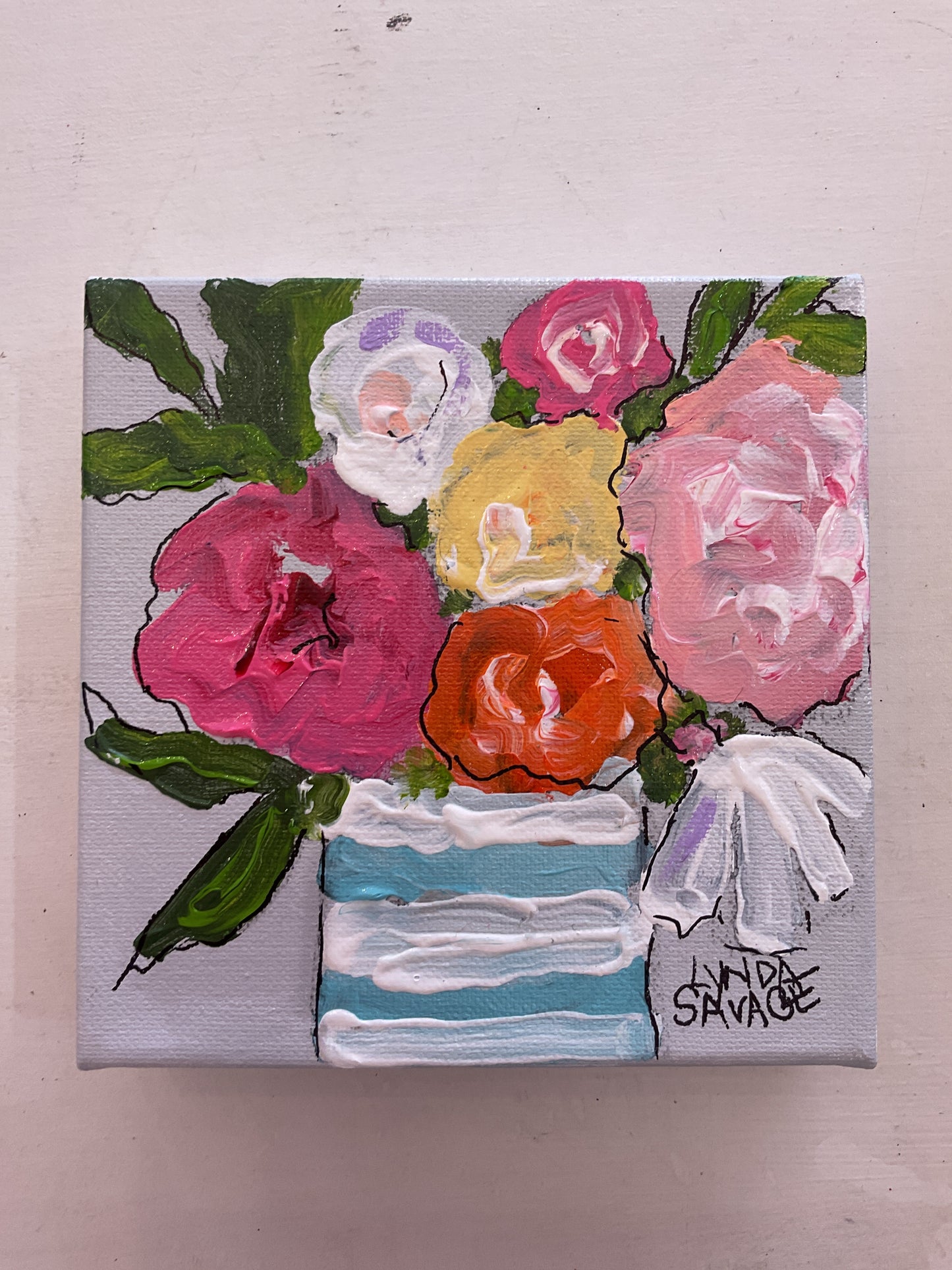 LS 6”x6” Floral original acrylic artwork by Linda Savage