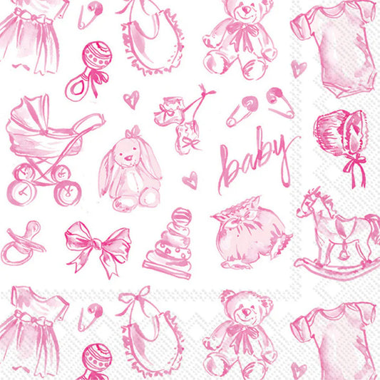Baby Toile Pink Cocktail Napkin