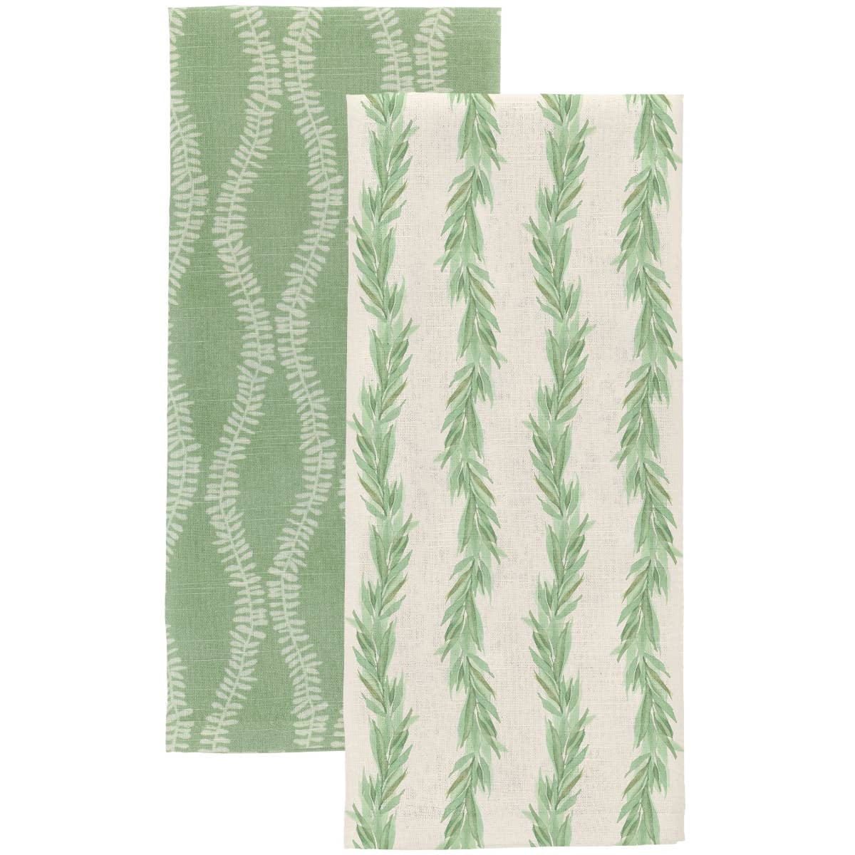 Cream Leaf And Stem Cotton Tea Towel