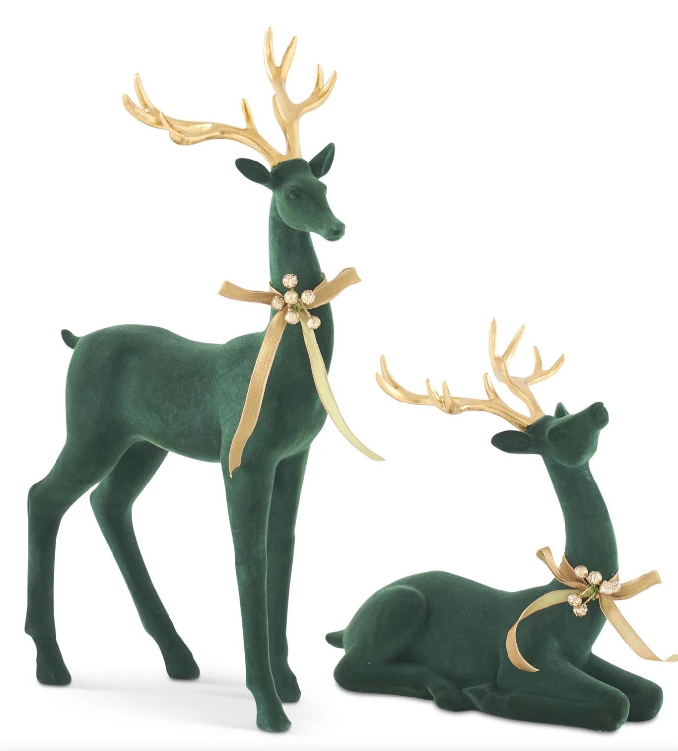 Dark Green Velvet Deer w/Gold Antlers and Bow set