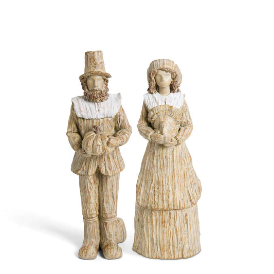 Tan & Cream Resin Pilgrim Man & Lady Set