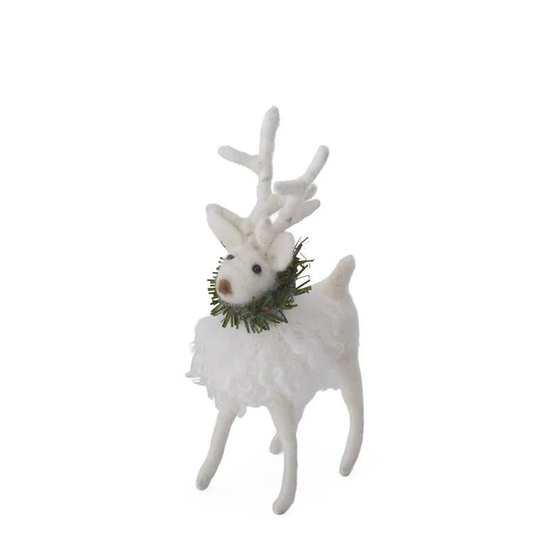 White Wool Deer w/Pine Wreath