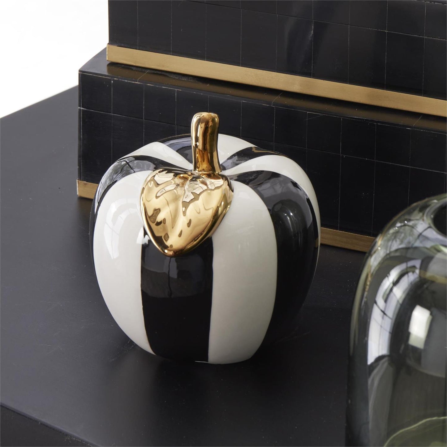 Black & White Striped Ceramic Apple