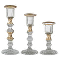 Set of 3 Gold Gilded Clear Pressed Glass Taper Candlesticks
