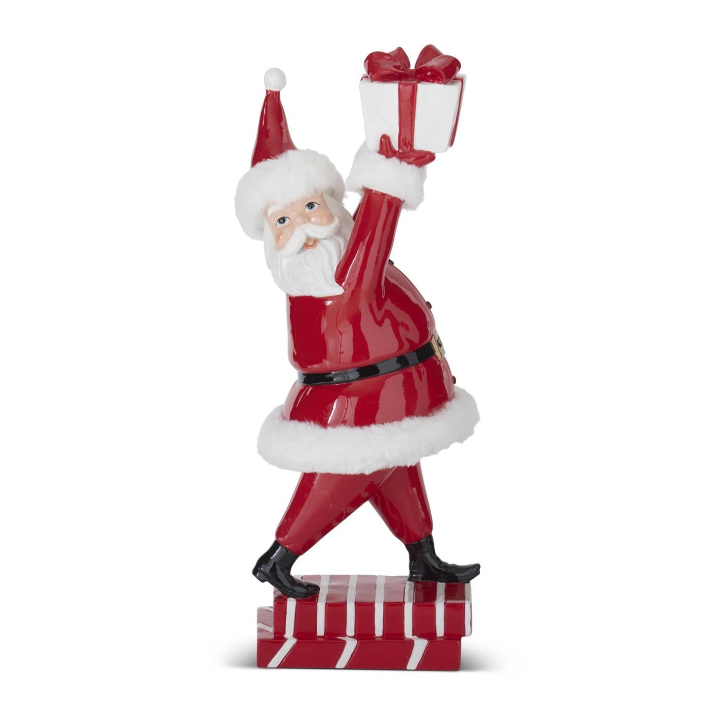Glossy Red Resin Santa Holding Gift
