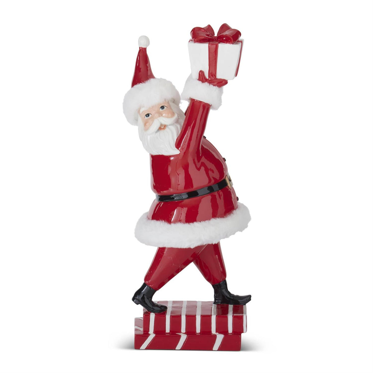 Glossy Red Resin Santa Holding Gift