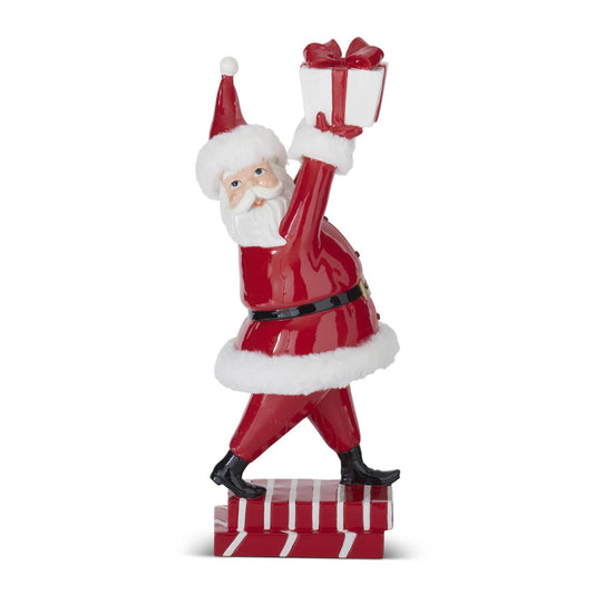 Glossy Red Resin Santa Holding Gift