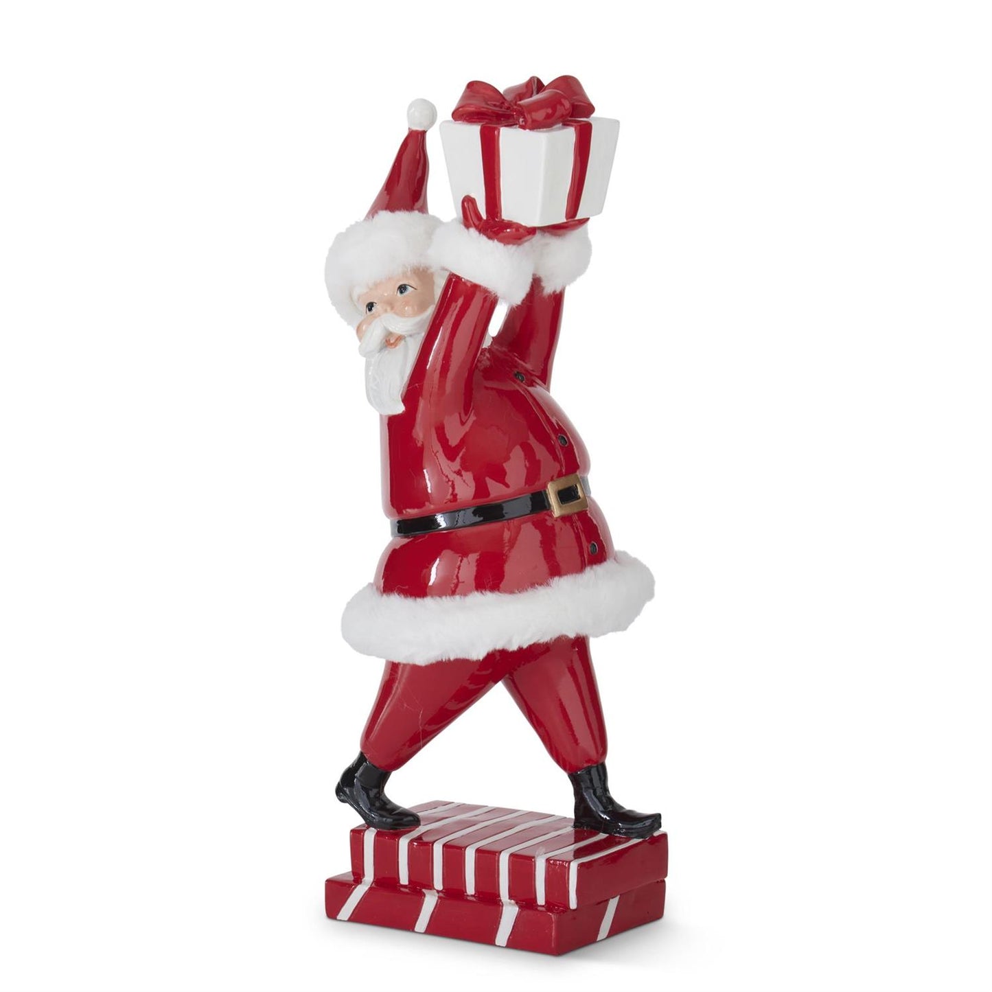 Glossy Red Resin Santa Holding Gift