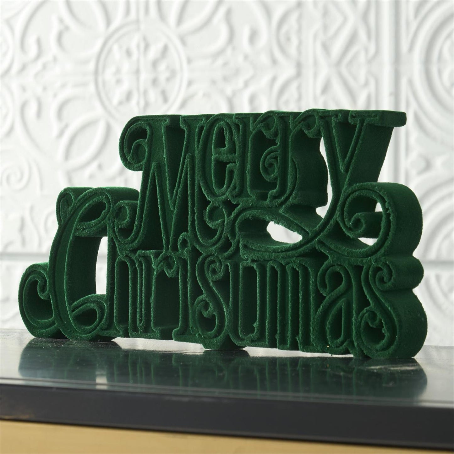 Green Velvet Resin Merry Christmas Cutout