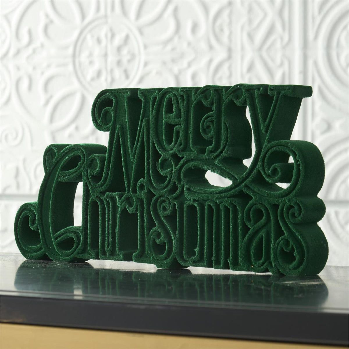 Green Velvet Resin Merry Christmas Cutout