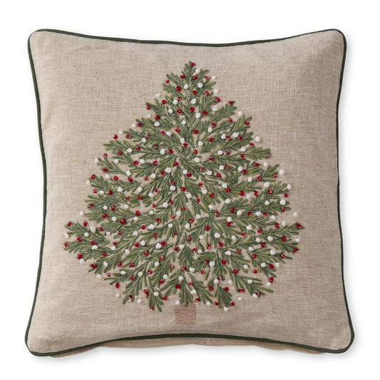 Tan Christmas Tree Pillow w/Red & White
Ornaments