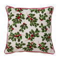 Cream Cotton Pillow w/Holly Leaves & Berries