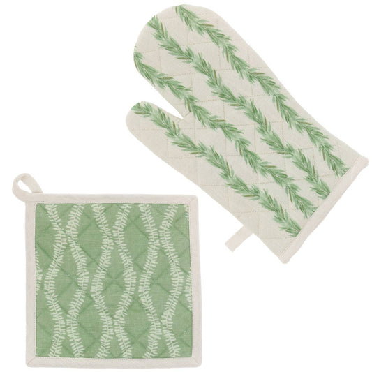 Leaf And Stem Cotton Oven Mitt Pot Holder set of 2