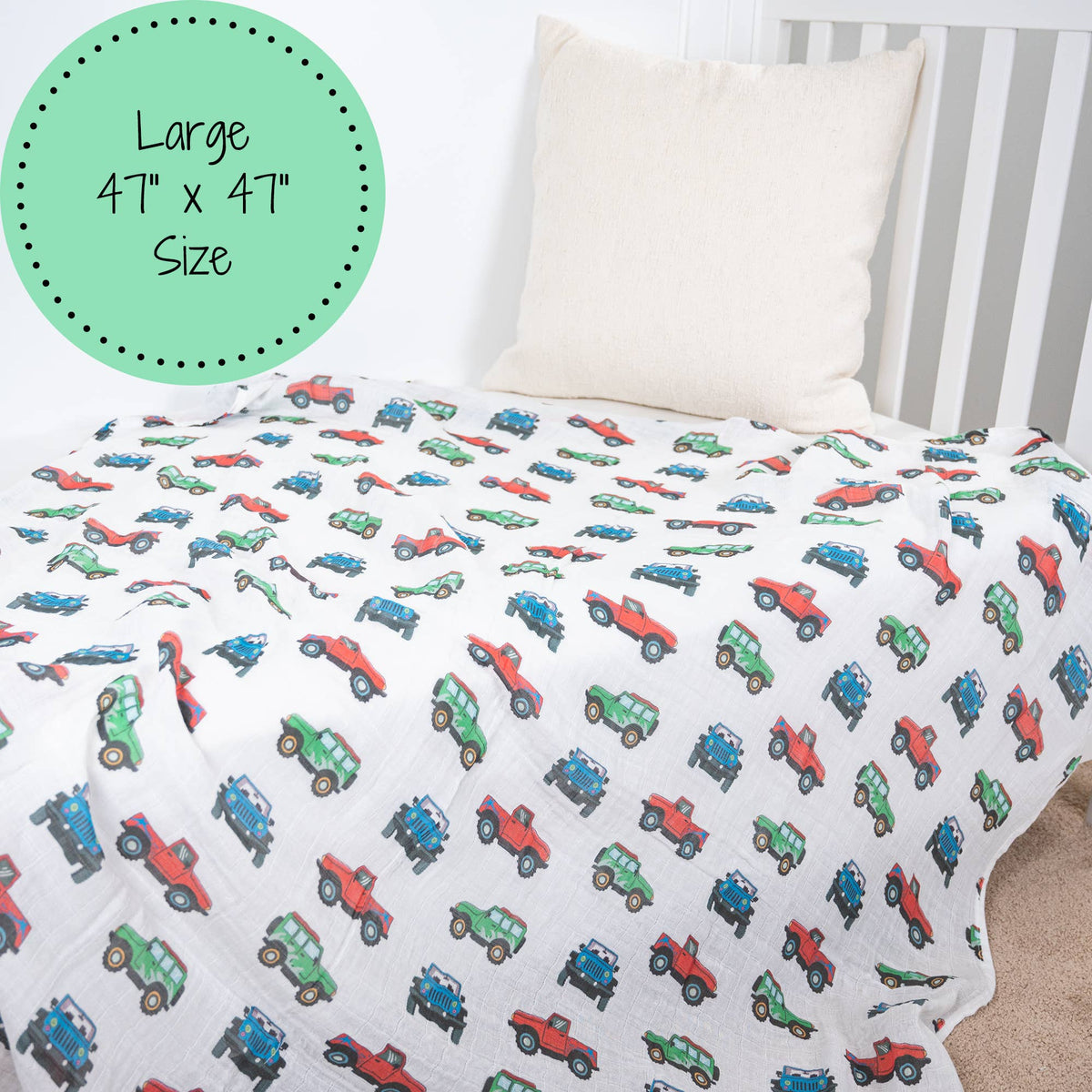 Baby Muslin Swaddle Blanket 47x47 Vroom Vroom Zoom
