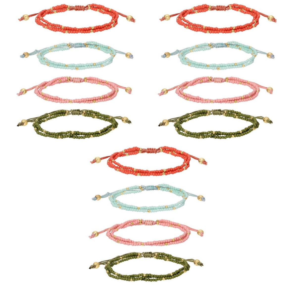 2mm Assorted Triple Adjustable Seed Bead Bracelets