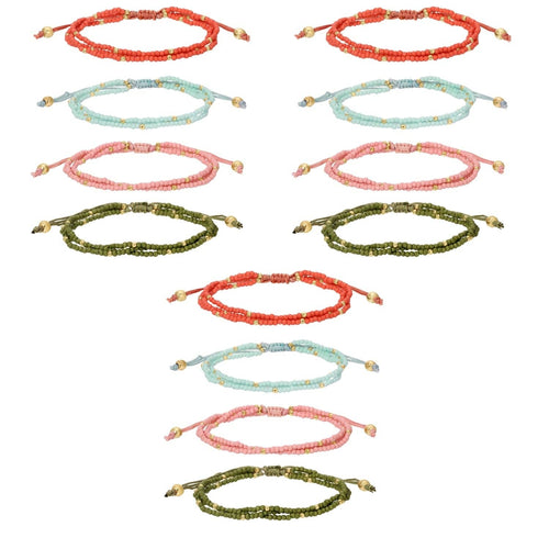 2mm Assorted Triple Adjustable Seed Bead Bracelets