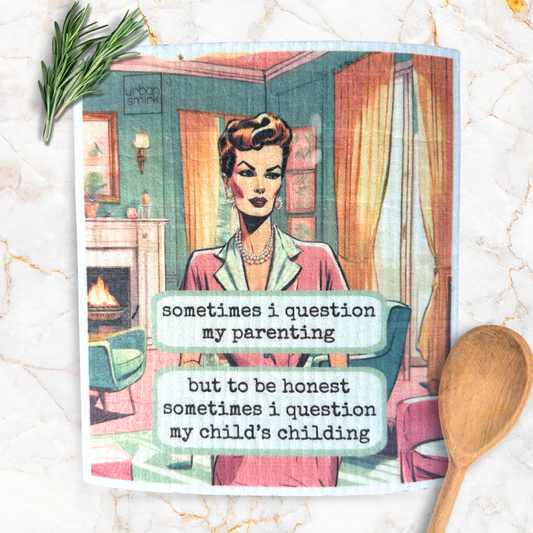 Question My Parenting - Funny Vintage Swedish Dishcloth