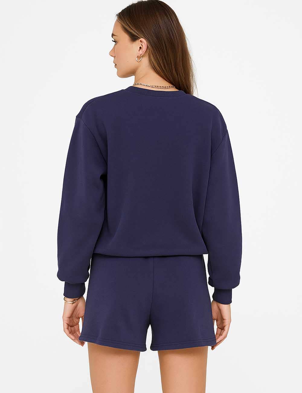 Ladies Solid Color Long Sleeves Sweatshirt & Shorts Set