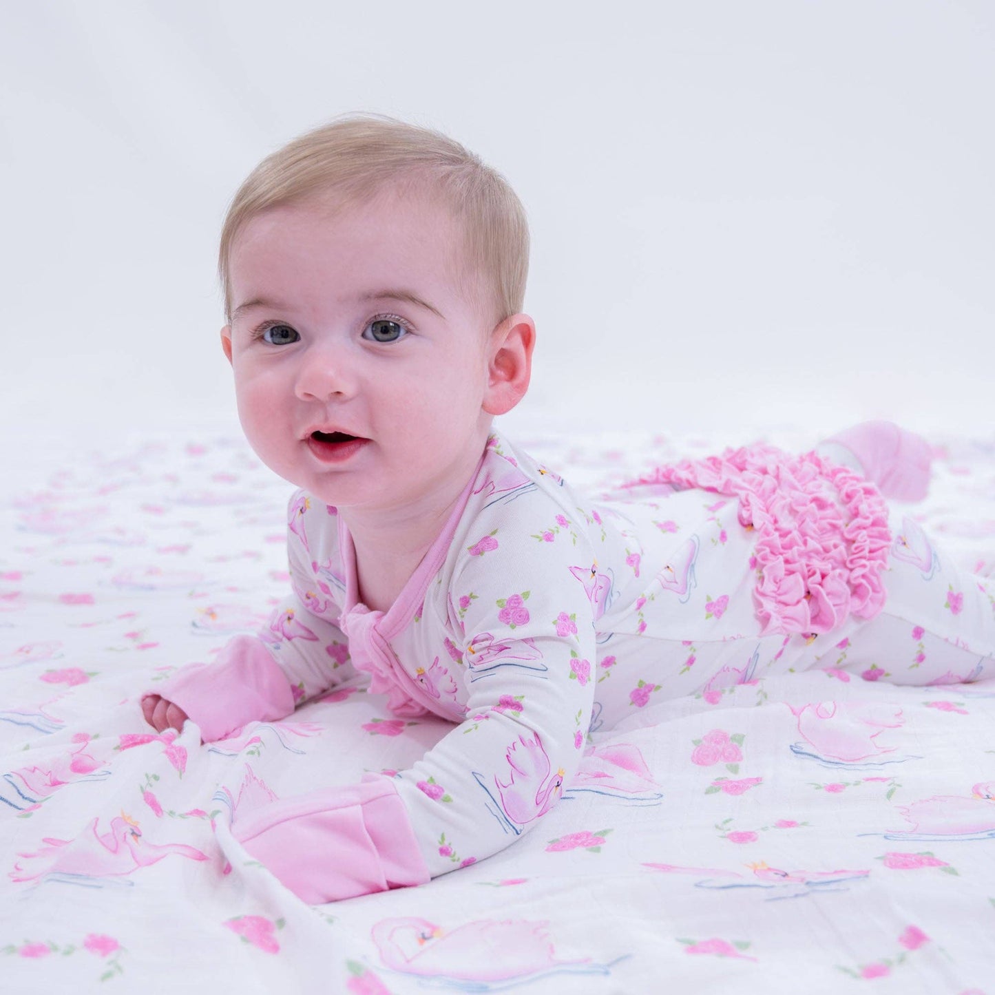 Bamboo Baby Convertible Ruffle Zipper Pajama Swan Soiree