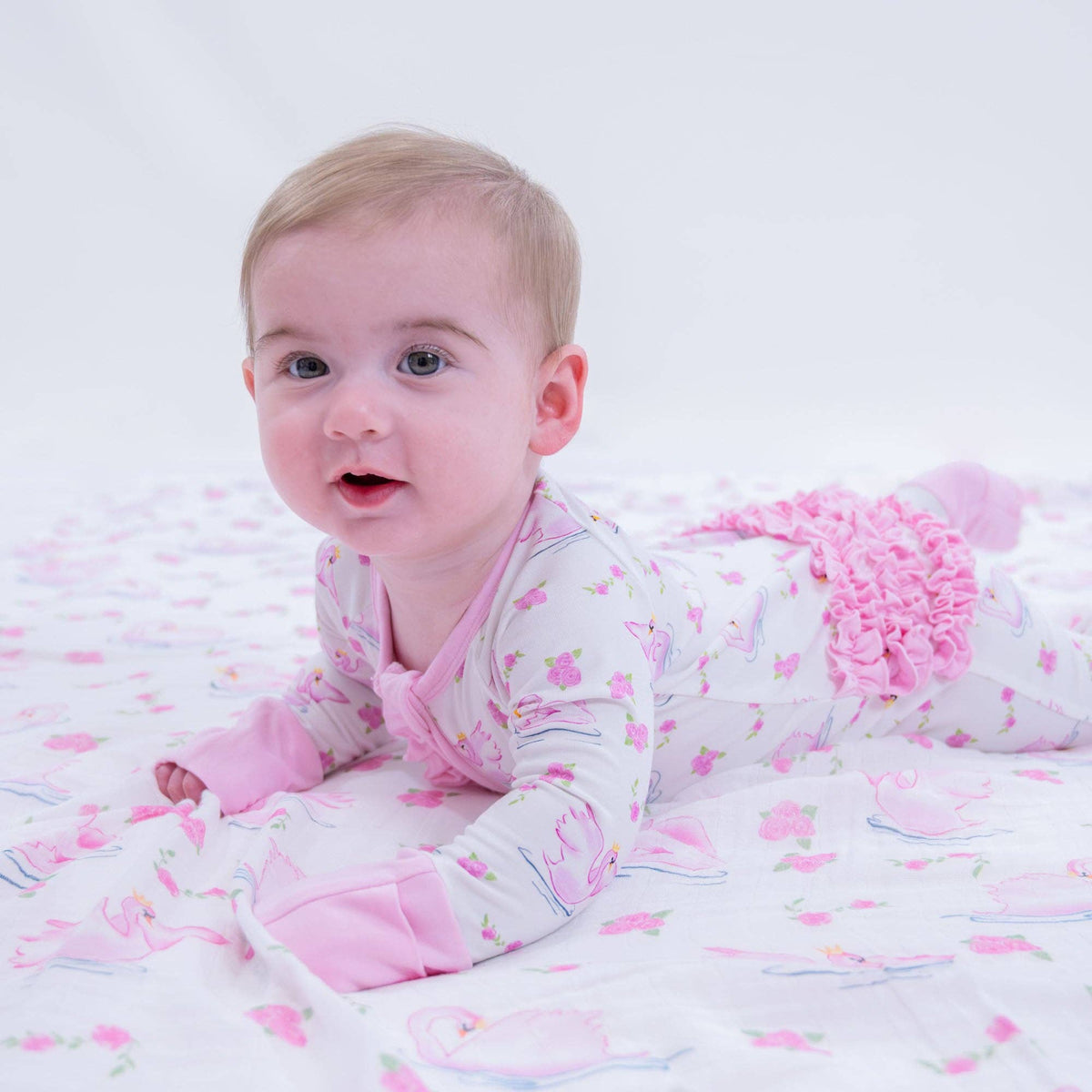 Bamboo Baby Convertible Ruffle Zipper Pajama Swan Soiree