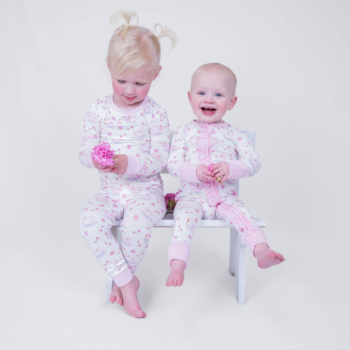 Bamboo Baby Convertible Ruffle Zipper Pajama Swan Soiree