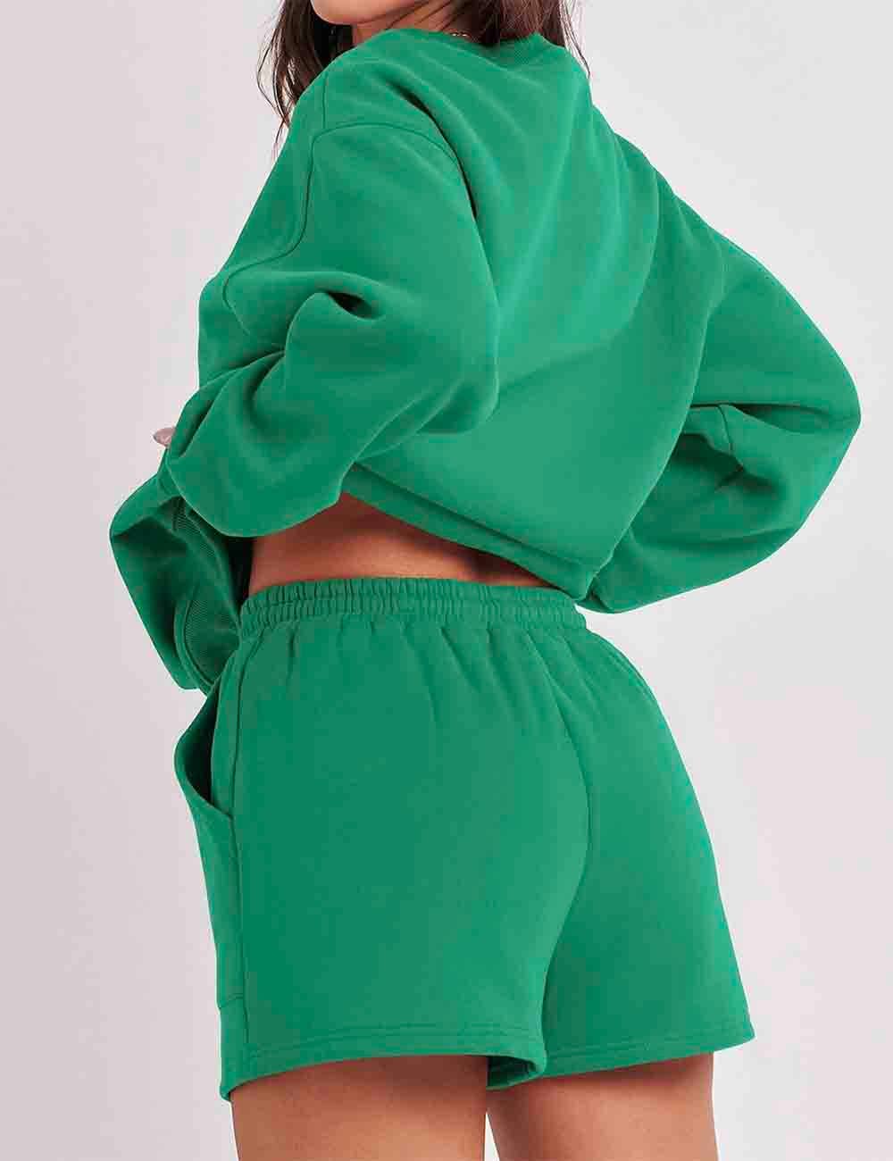 Ladies Solid Color Long Sleeves Sweatshirt & Shorts Set