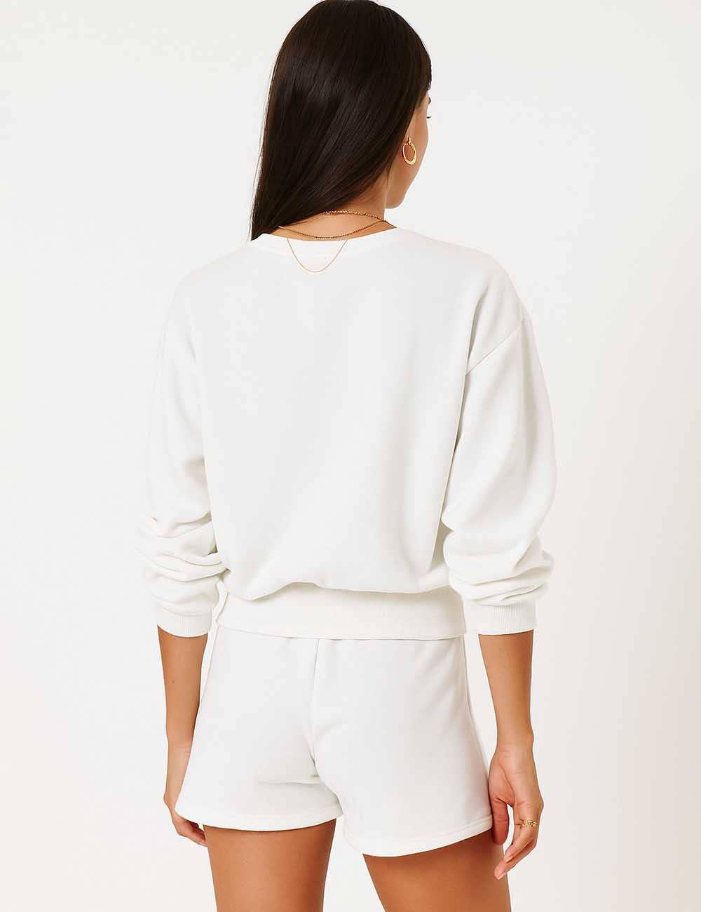 Ladies Solid Color Long Sleeves Sweatshirt & Shorts Set