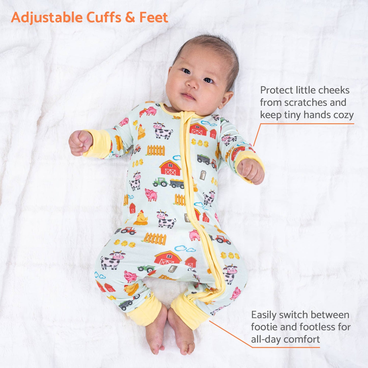 Bamboo Baby Convertible Zipper Pajama Little Barnyard