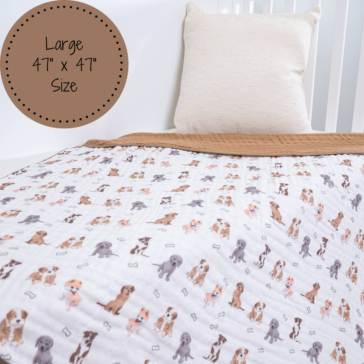 Puppies Baby Toddler 100% Cotton Muslin Blanket  47"x47"