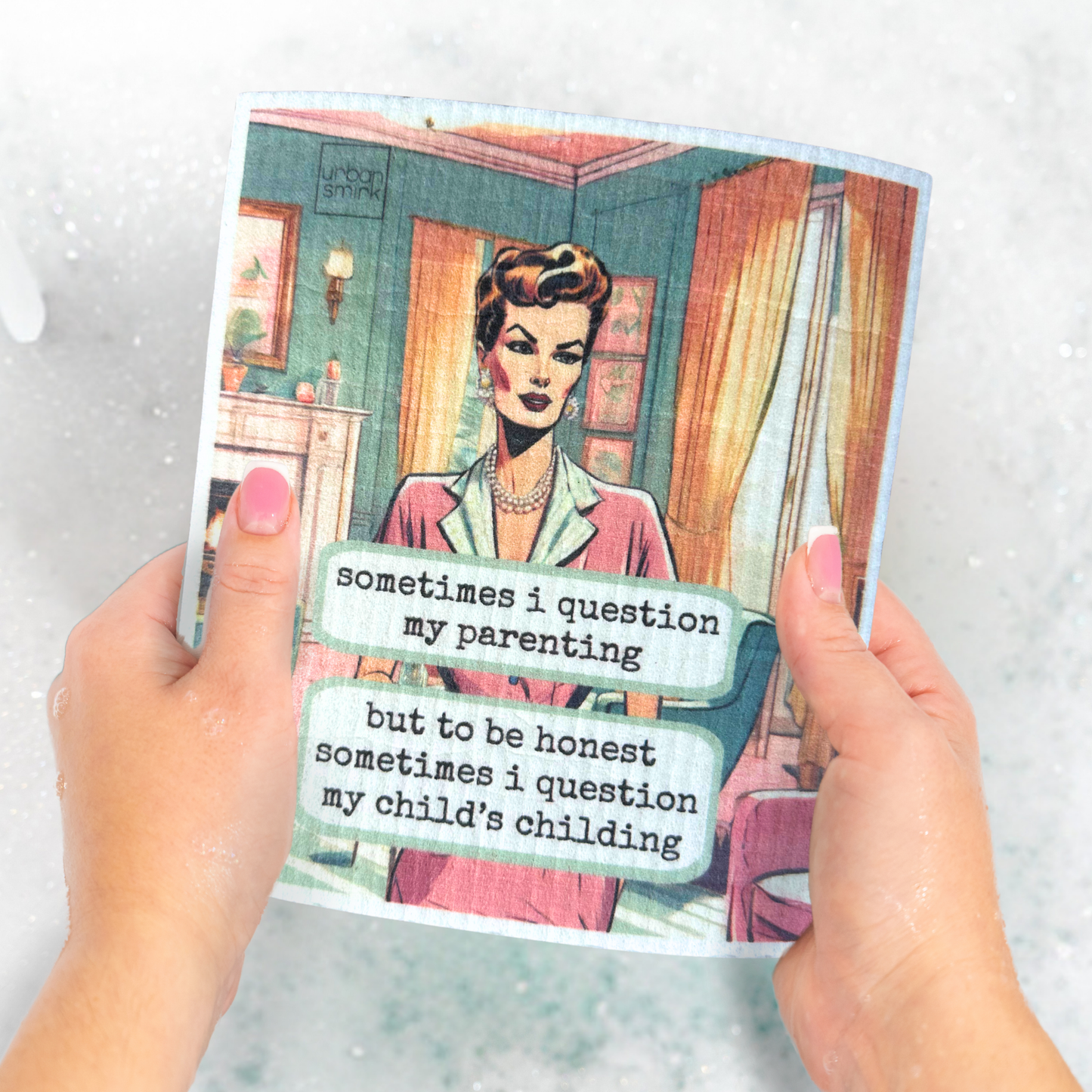 Question My Parenting - Funny Vintage Swedish Dishcloth