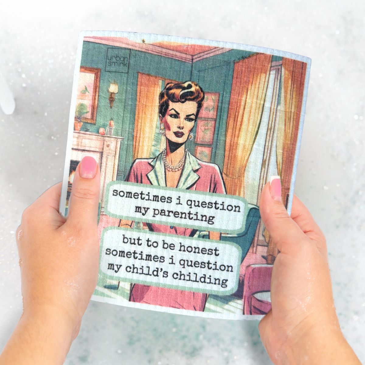Question My Parenting - Funny Vintage Swedish Dishcloth