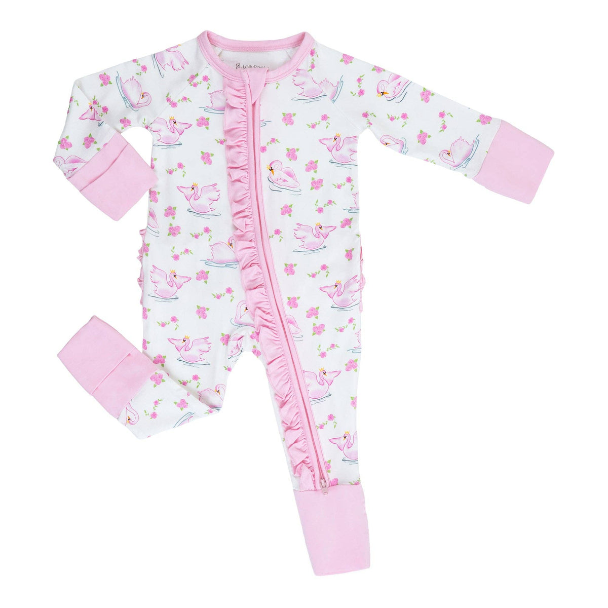 Bamboo Baby Convertible Ruffle Zipper Pajama Swan Soiree