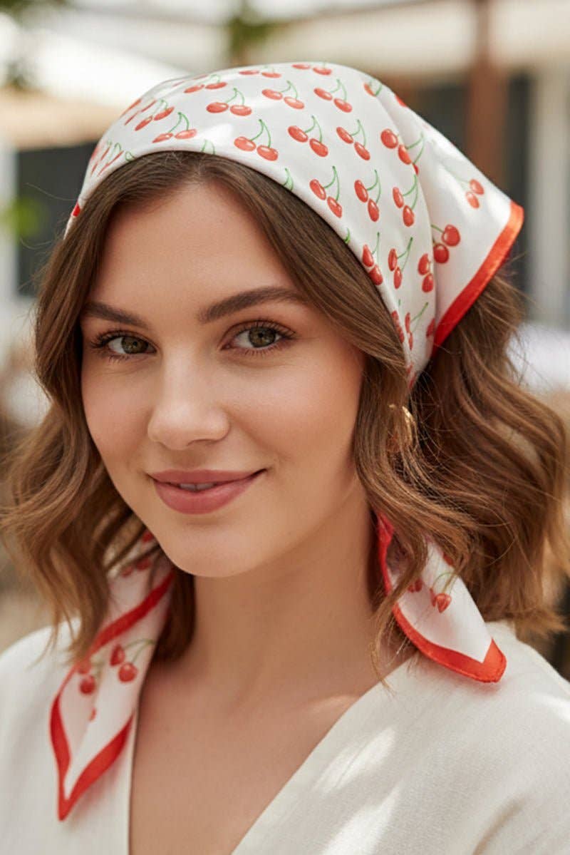 Cherry Season Square Satin Scarf