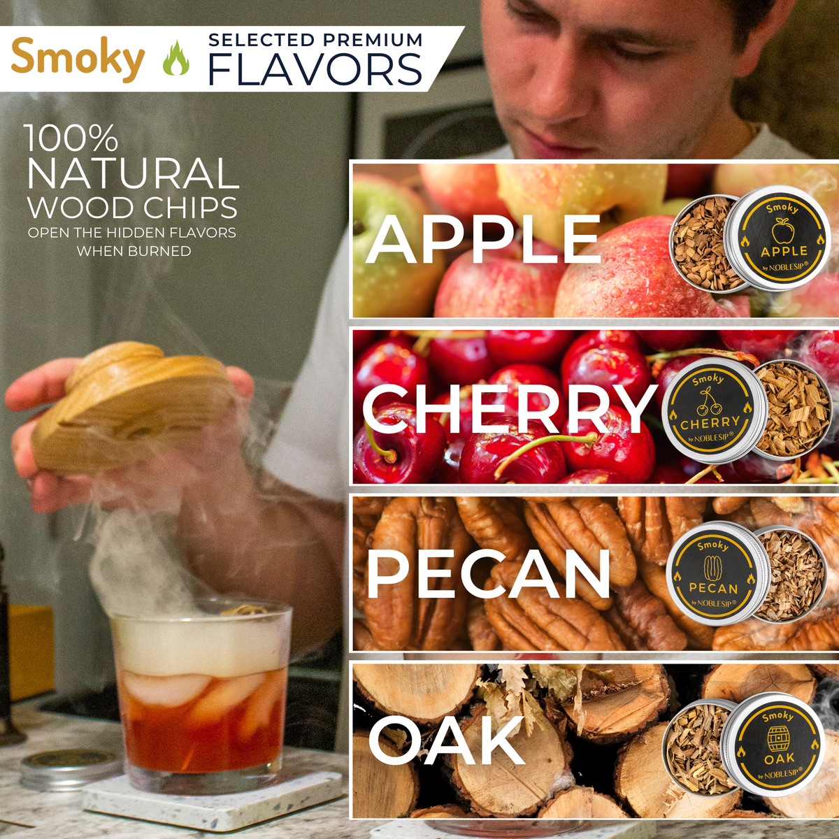 Wood Chips for Cocktail and Food Smokers, Bar gift case 4pcs