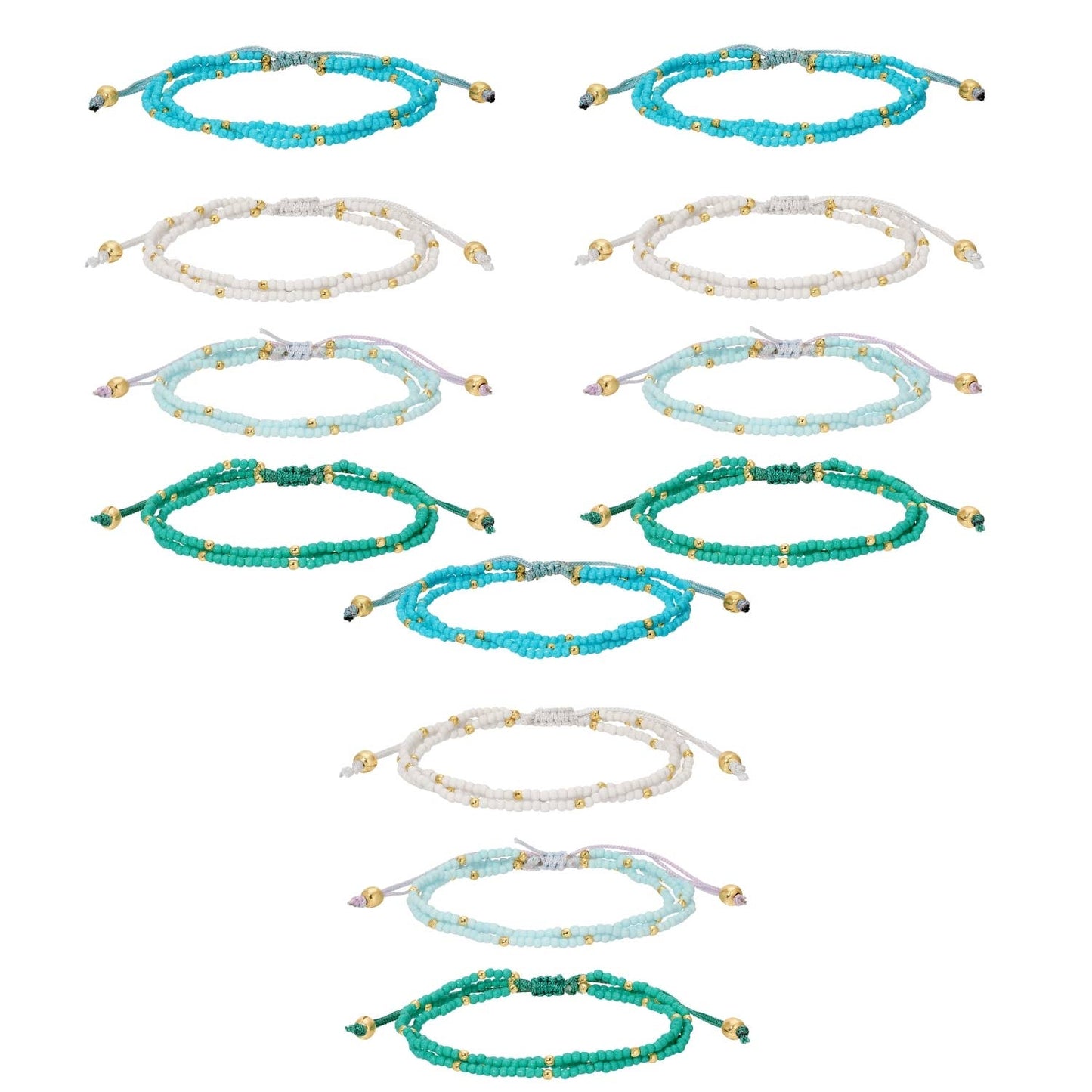 2mm Assorted Triple Adjustable Seed Bead Bracelets