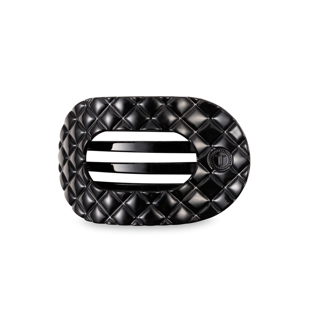Flat Round Hair Clip | Medium | Jet Black Quilted