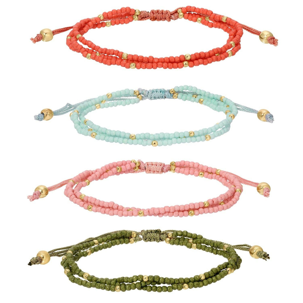 2mm Assorted Triple Adjustable Seed Bead Bracelets