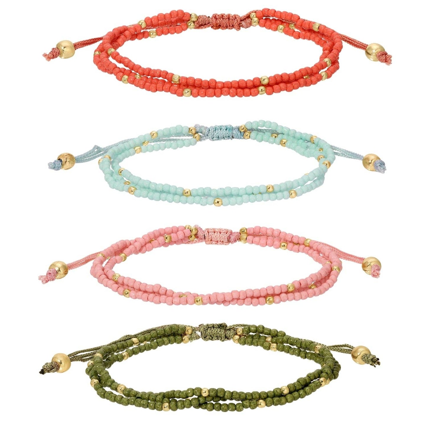 2mm Assorted Triple Adjustable Seed Bead Bracelets