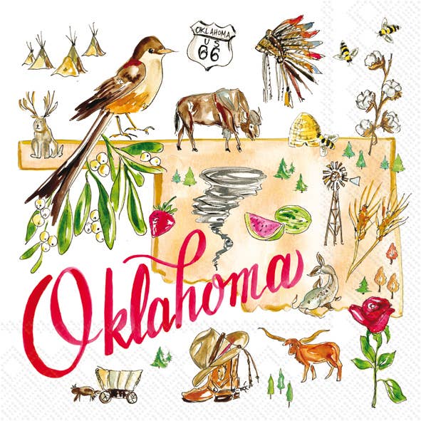 Paper Cocktail Napkins 20 ct OK OKLAHOMA State Collection