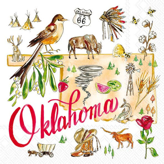 Paper Cocktail Napkins 20 ct OK OKLAHOMA State Collection