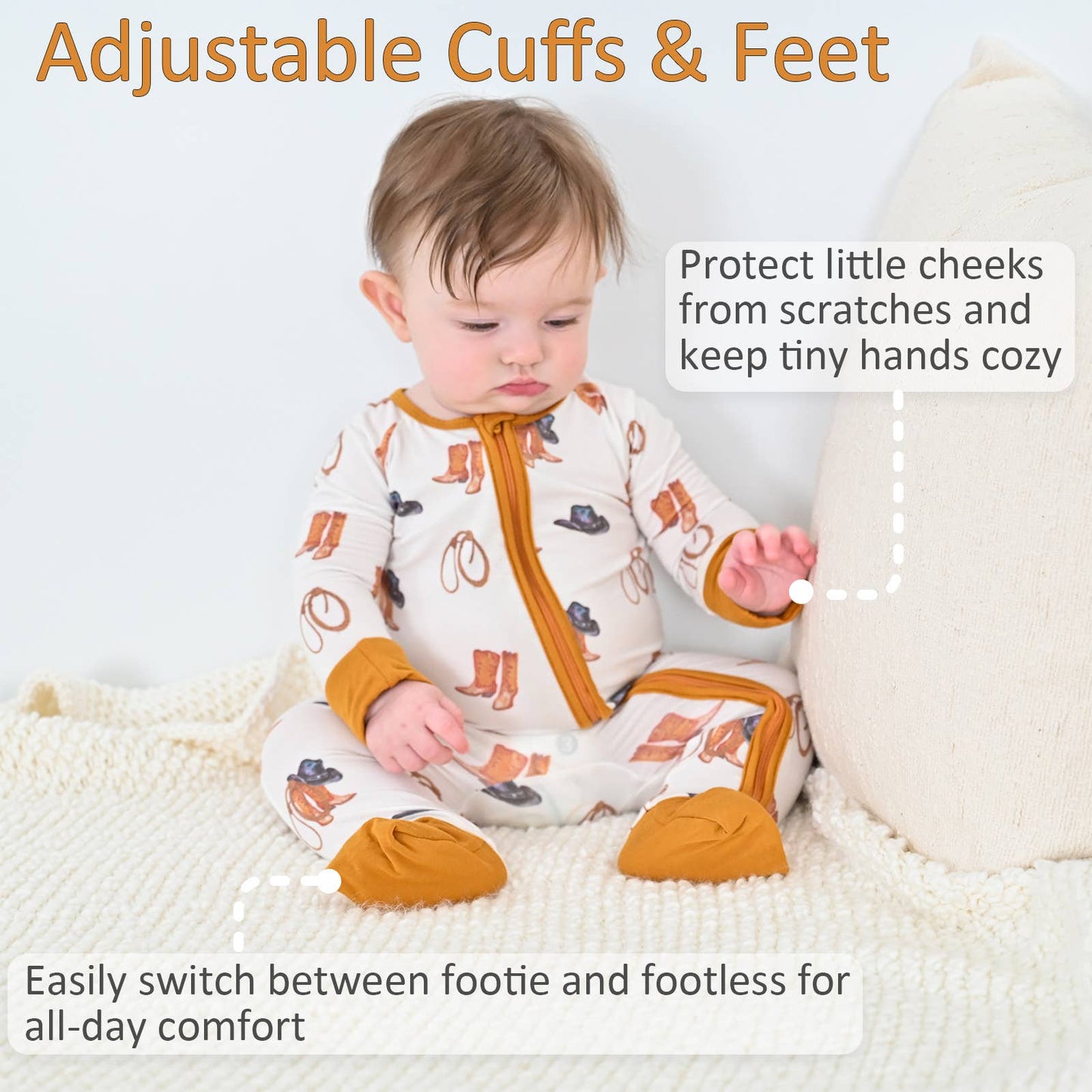 Life Is Better In Boots  Baby Bamboo Pajamas, 2-Way Zipper