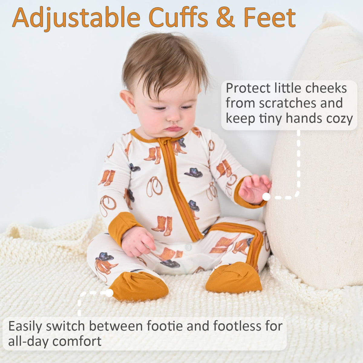 Life Is Better In Boots  Baby Bamboo Pajamas, 2-Way Zipper