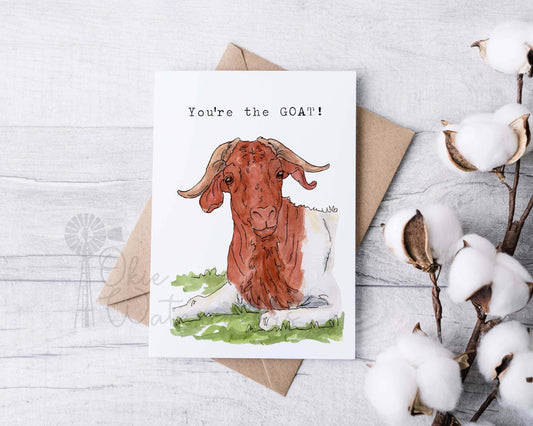 Boer Goat Buck "You're the GOAT." 5x7" Greeting Card