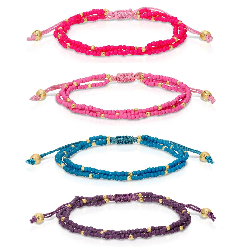 2mm Assorted Triple Adjustable Seed Bead Bracelets