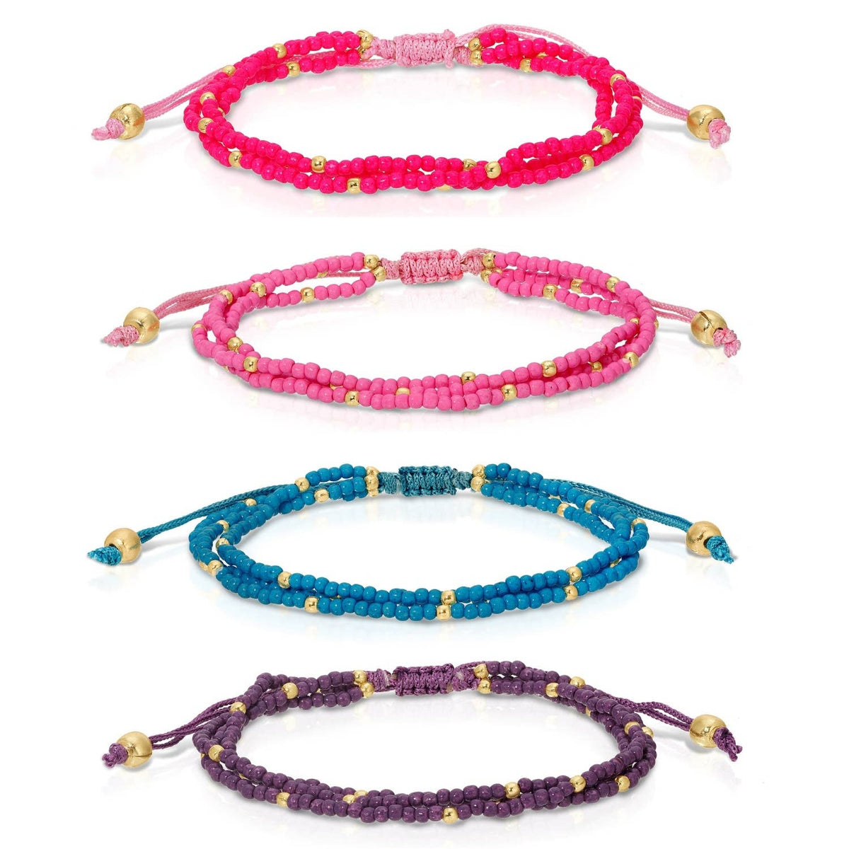 2mm Assorted Triple Adjustable Seed Bead Bracelets