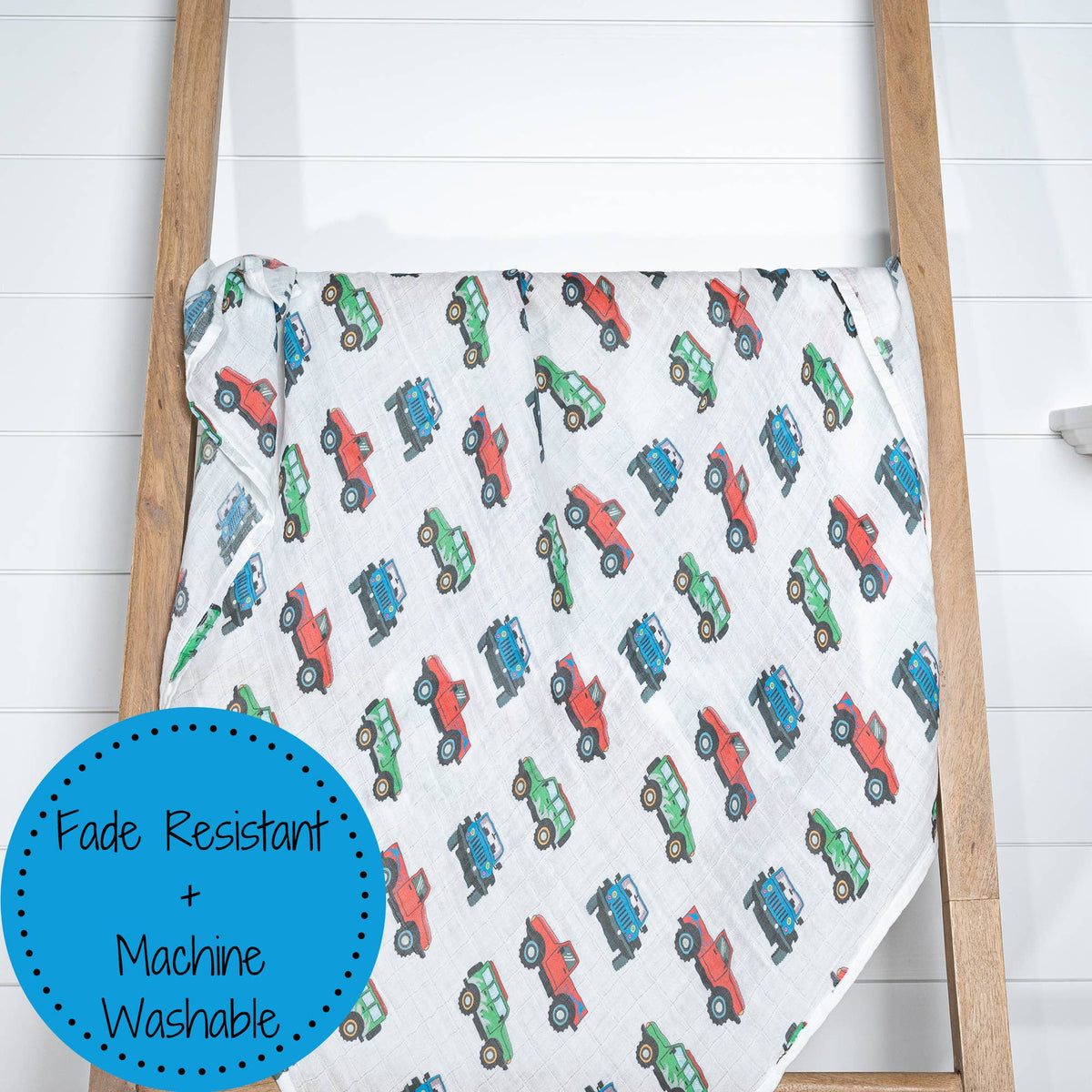 Baby Muslin Swaddle Blanket 47x47 Vroom Vroom Zoom