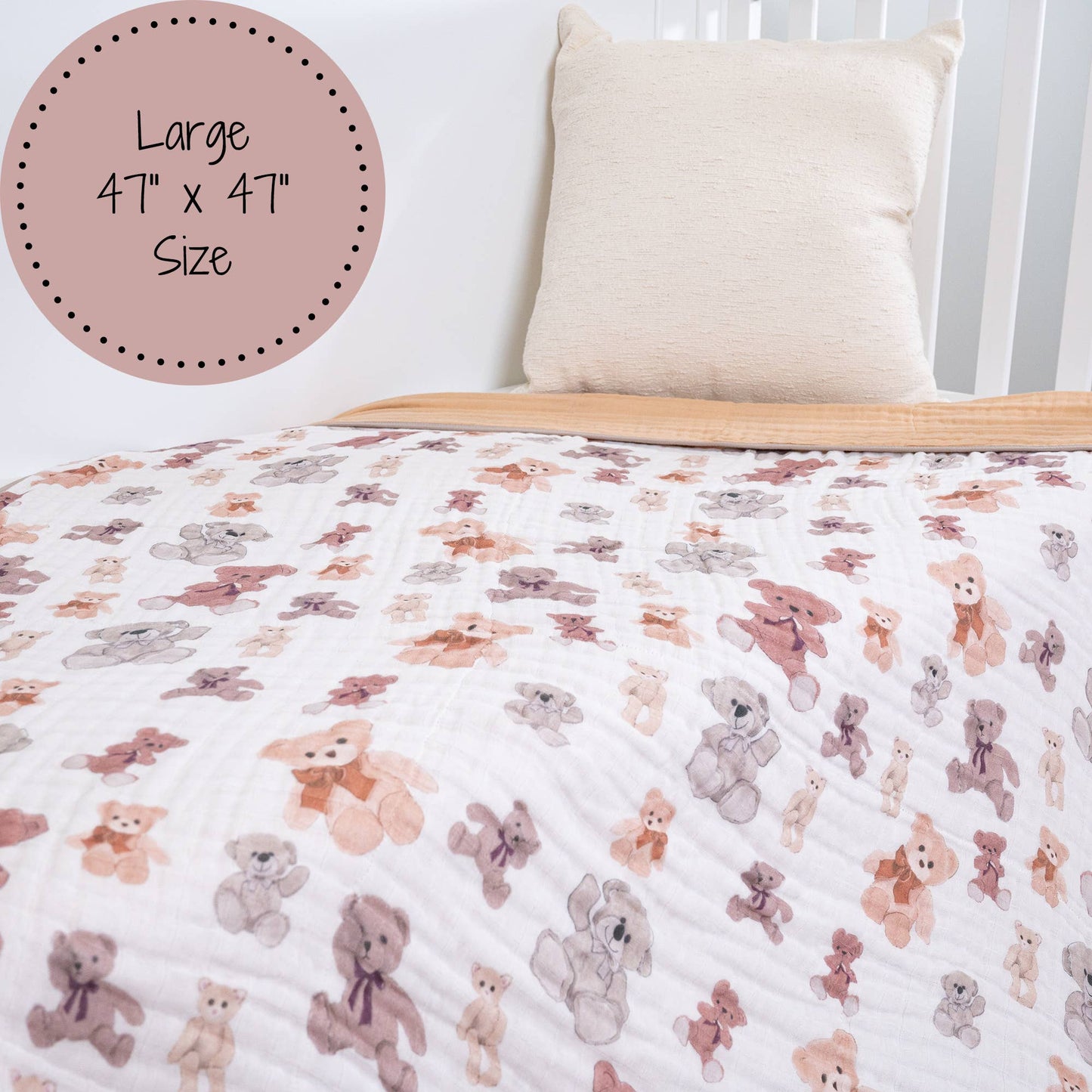 Teddy Bear Baby Toddler 100% Cotton Muslin Blanket  47"x47"