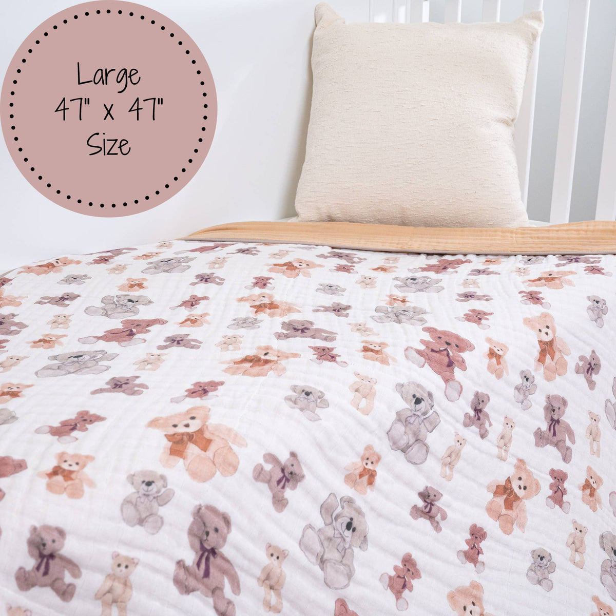 Teddy Bear Baby Toddler 100% Cotton Muslin Blanket  47"x47"